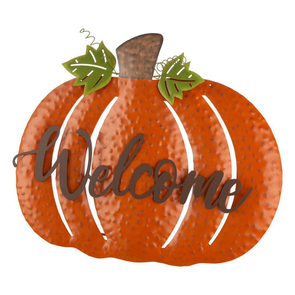 Glitzhome 29.72 in. H Fall Metal Pumpkin Yard Stake/Standing/Hanging Sign (KD, 3-Function)