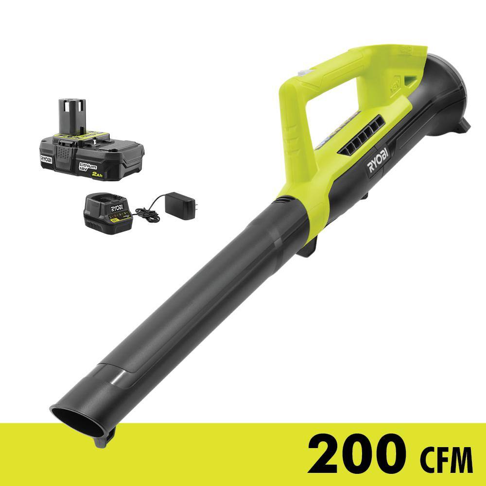 RYOBI ONE+ 18V 90 MPH 200 CFM Cordless Battery Leaf Blower/Sweeper with 2.0 Ah Battery and Charger