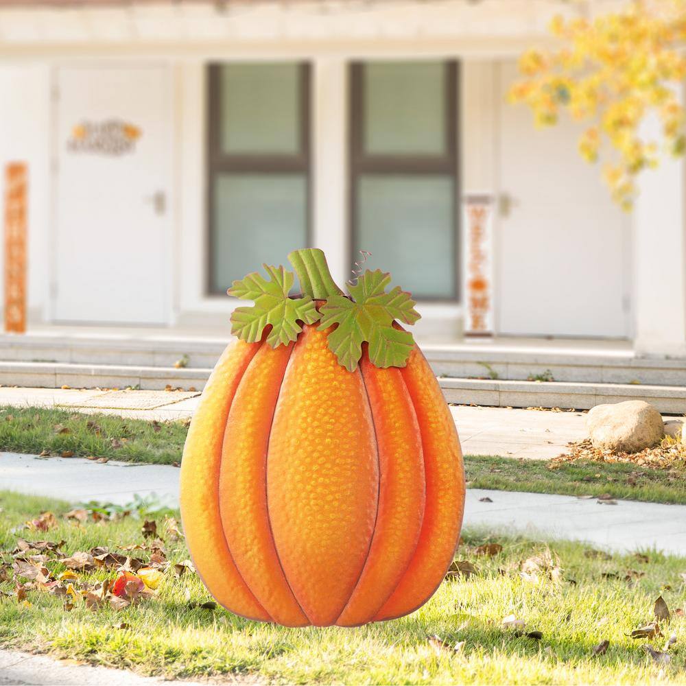 Glitzhome 37.75 in. H Fall Metal Embossed Glitter Pumpkin Yard Stake