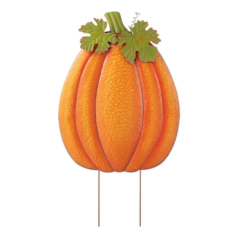 Glitzhome 37.75 in. H Fall Metal Embossed Glitter Pumpkin Yard Stake