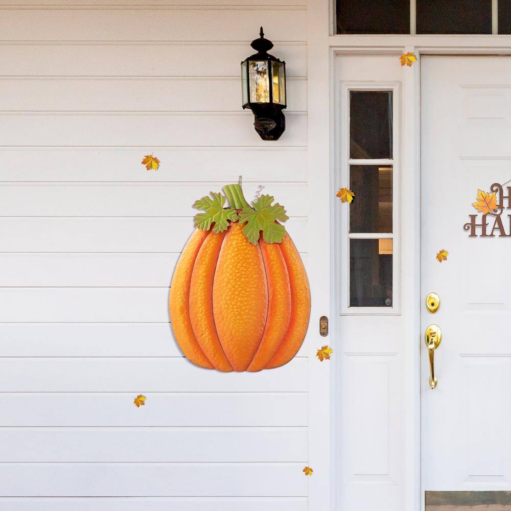 Glitzhome 37.75 in. H Fall Metal Embossed Glitter Pumpkin Yard Stake