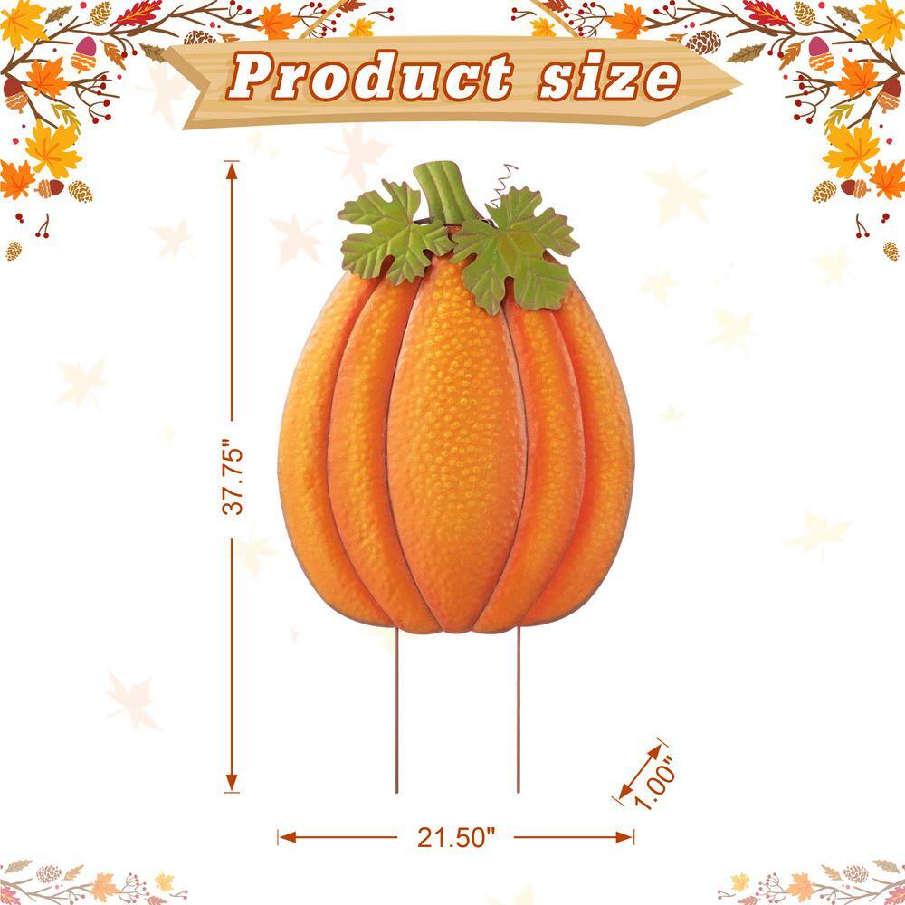 Glitzhome 37.75 in. H Fall Metal Embossed Glitter Pumpkin Yard Stake