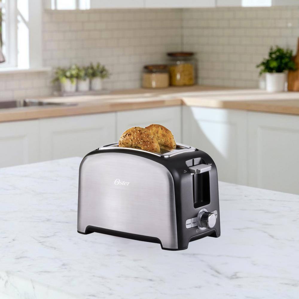 Oster 2 Slice Black Toaster with Extra-Wide Slots in Brushed Stainless Steel