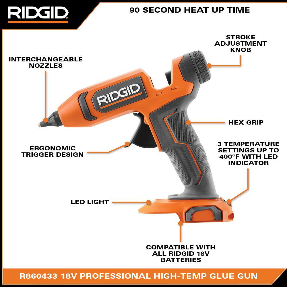 RIDGID 18V Cordless Professional High Temp Glue Gun (Tool Only)