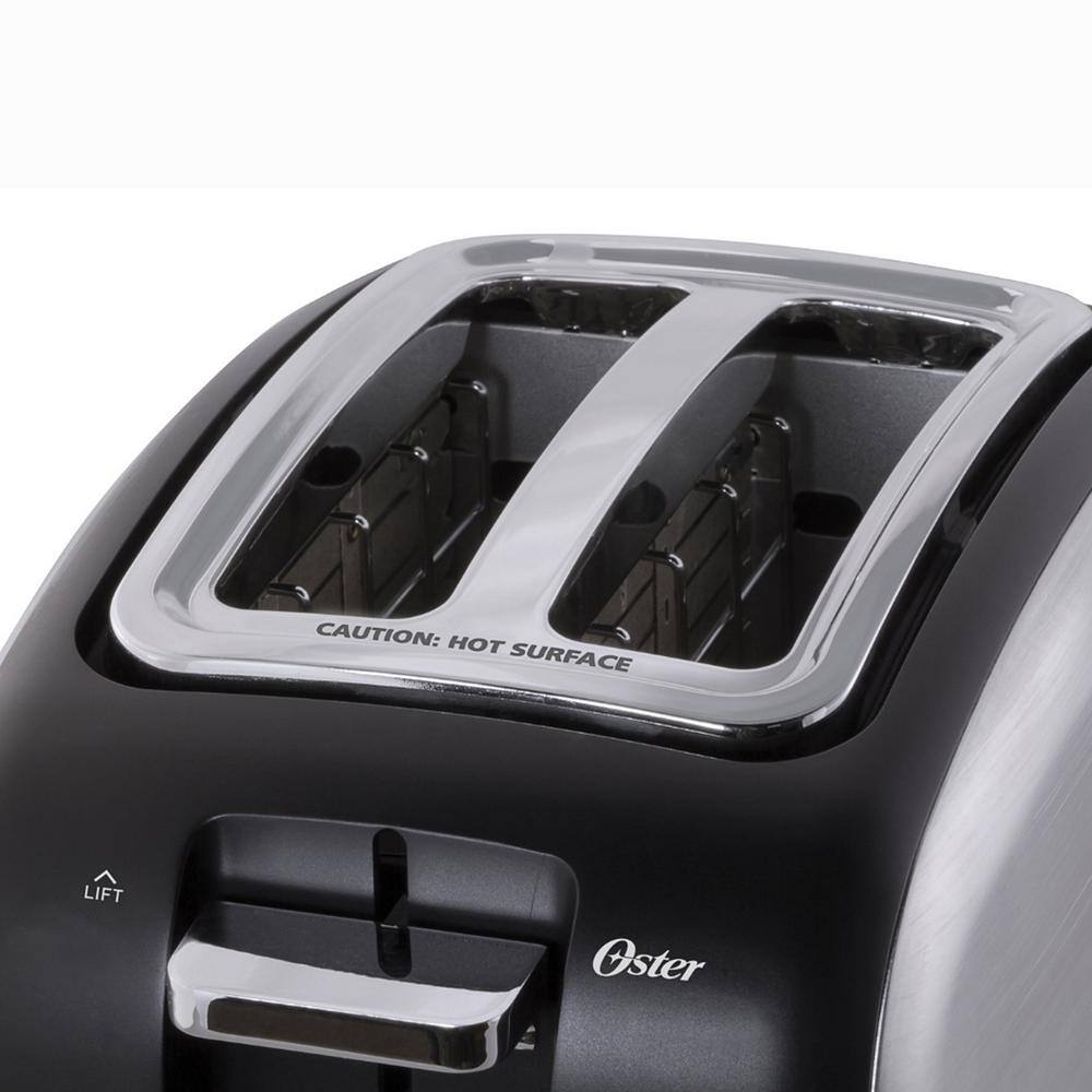 Oster 2 Slice Black Toaster with Extra-Wide Slots in Brushed Stainless Steel