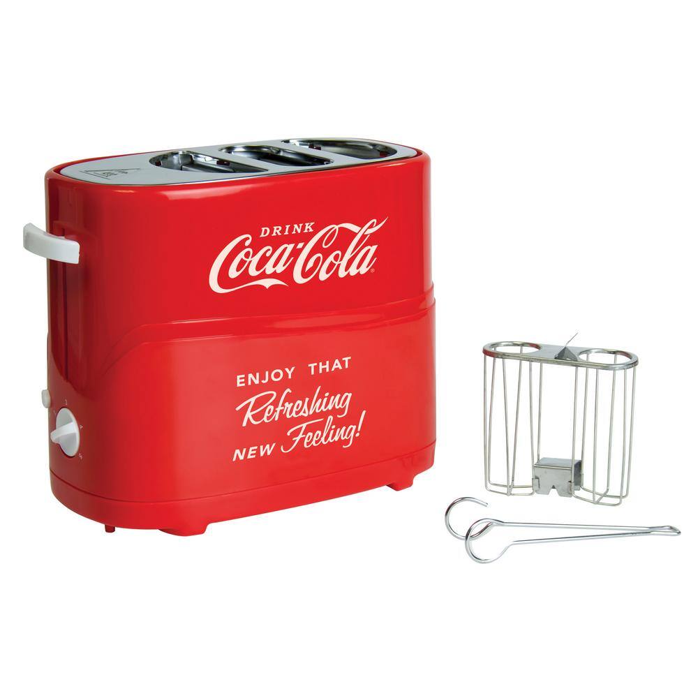 Nostalgia Retro Series 2-Slice Coca-Cola Long Slot Hot Dog and Bun Toaster with Crumb Tray and Mini Tongs