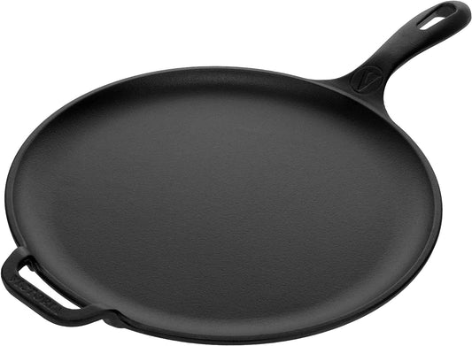 Victoria 12 in. Black Cast Iron Comal Skillet with Long Handle and Helper Handle, Seasoned