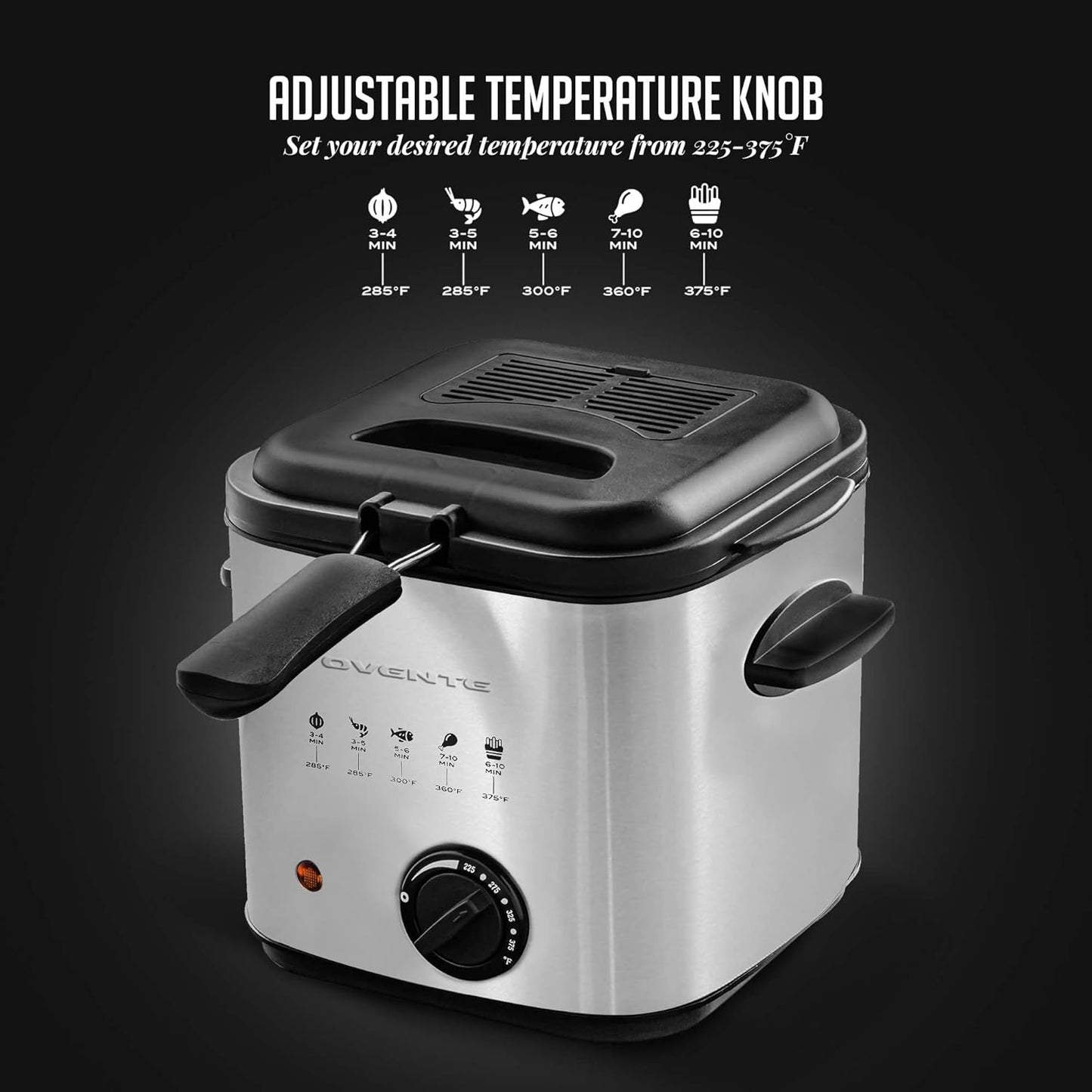 OVENTE 1.58 Qt Silver Small Electric Deep Fryer with Removable Frying Basket