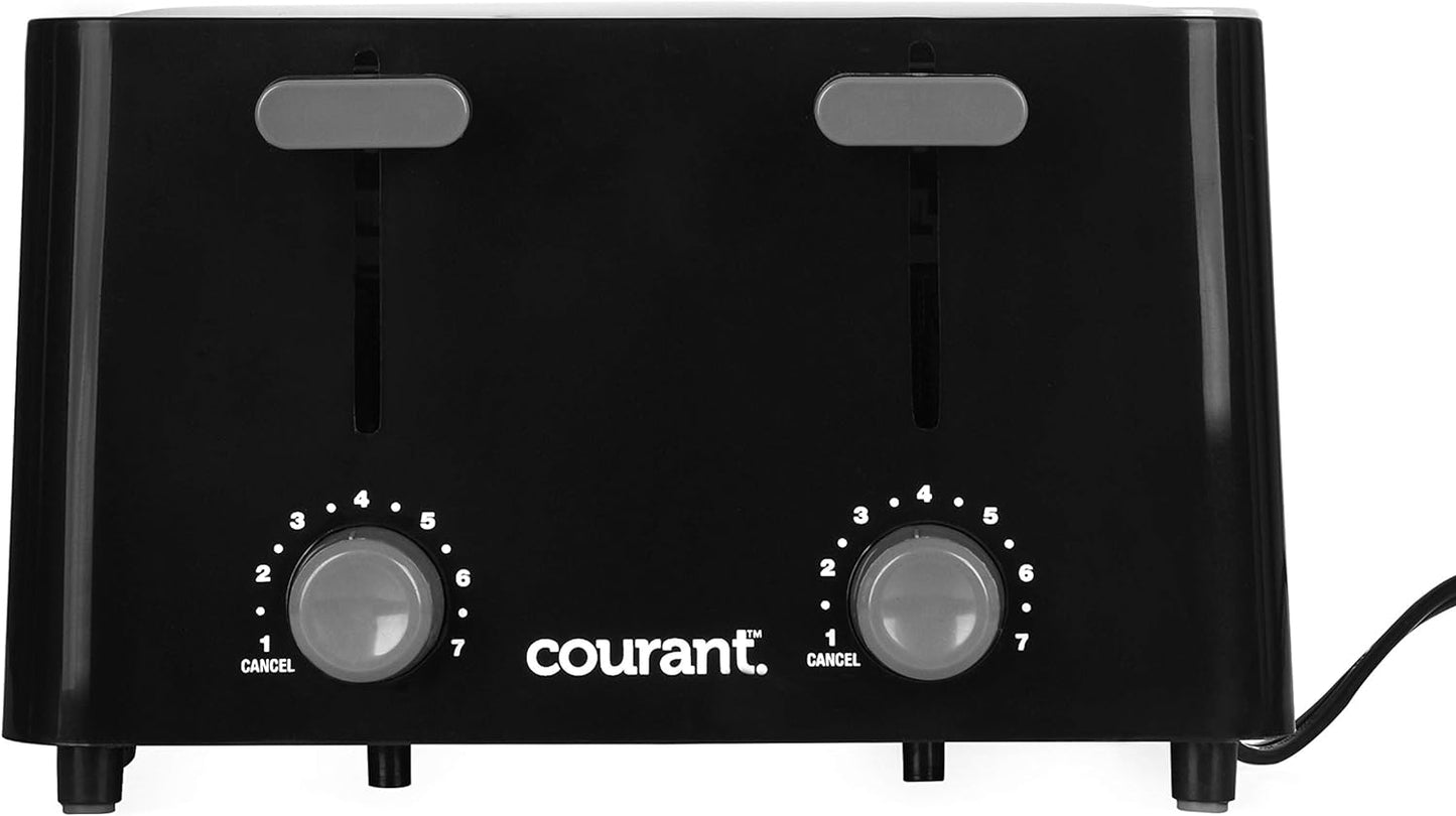 Courant 1480-Watt 4-Slice Black and Stainless Toaster with Drop Down Crumb Tray