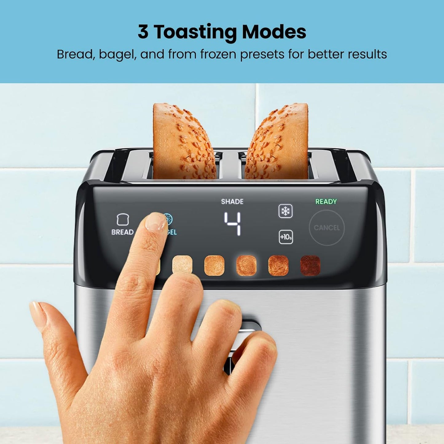 Chefman 850-Watts 2-Slice Stainless Steel Digital Wide Slot Toaster with Touchscreen and Bagel Mode