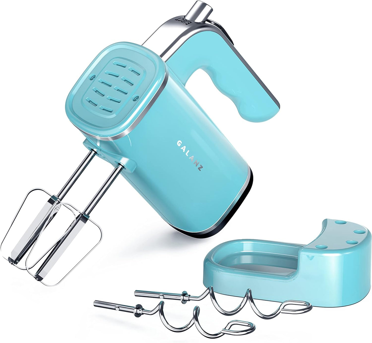 Galanz 5 Speed 150-Watts Retro Hand Mixer with Storage Base in Bebop Blue