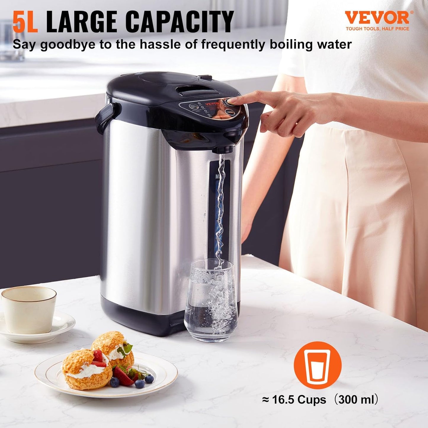 VEVOR Electric Kettle Adjustable 4 Temperatures Water Boiler and Warmer Hot Water Dispenser Countertop Water Heater 4L/135 oz.