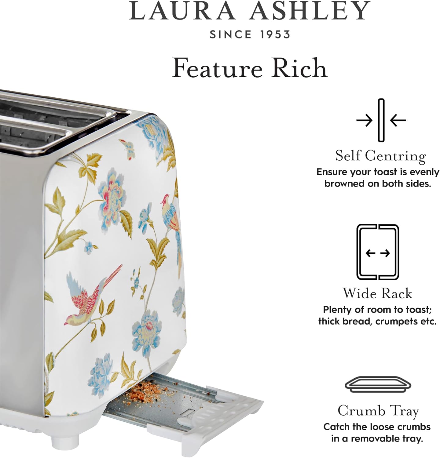 Laura Ashley 850-Watt 2-Slice Toaster, Elveden White