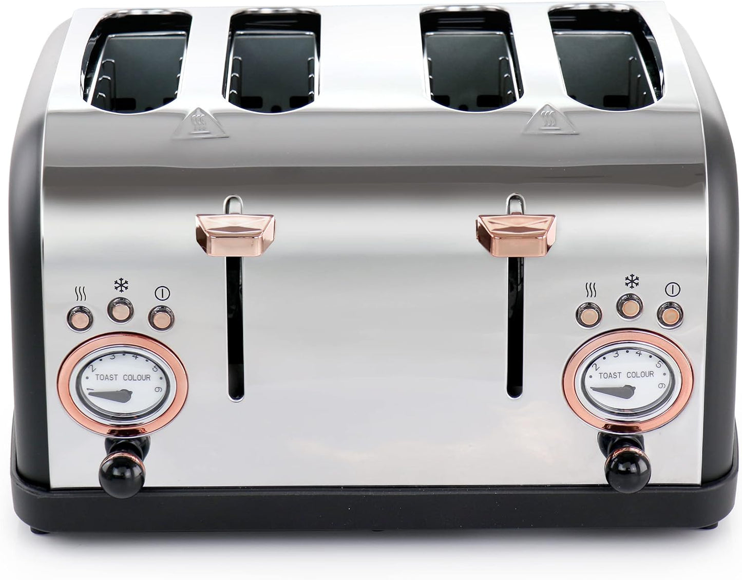 MegaChef 4-Slice Wide Slot Toaster With Variable Browning in Black and Rose Gold