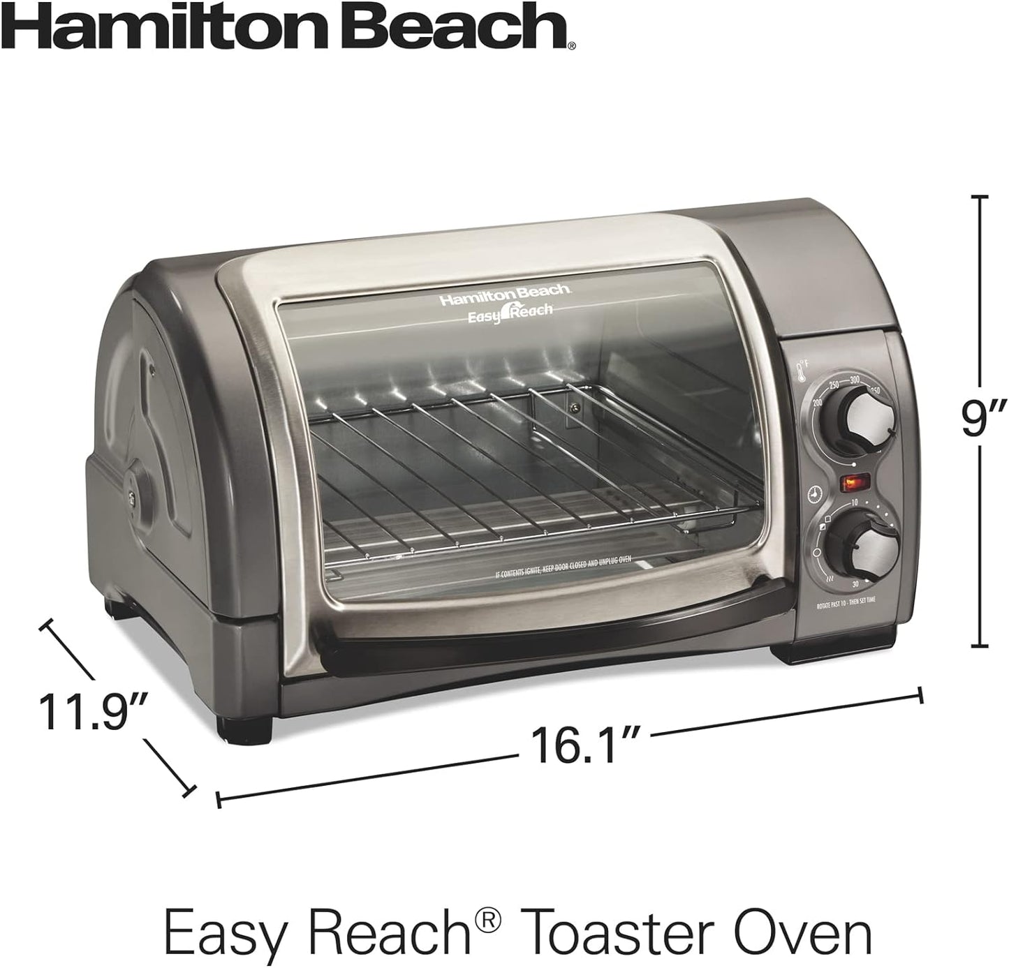 Hamilton Beach Easy Reach 1200 W 4-Slice Grey Toaster Oven with Roll-Top Door