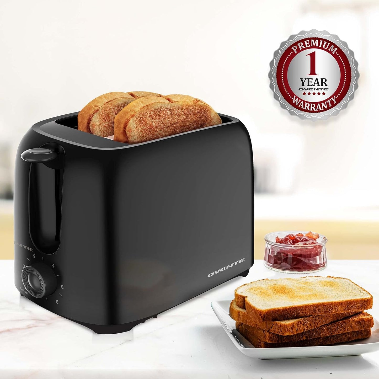 OVENTE 700-Watt 2-Slice Black Bread Toaster