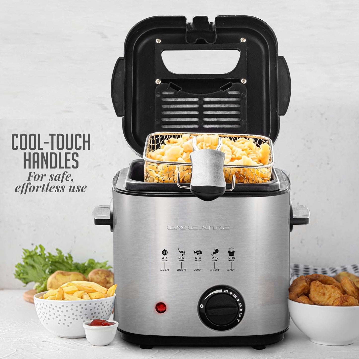 OVENTE 1.58 Qt Silver Small Electric Deep Fryer with Removable Frying Basket