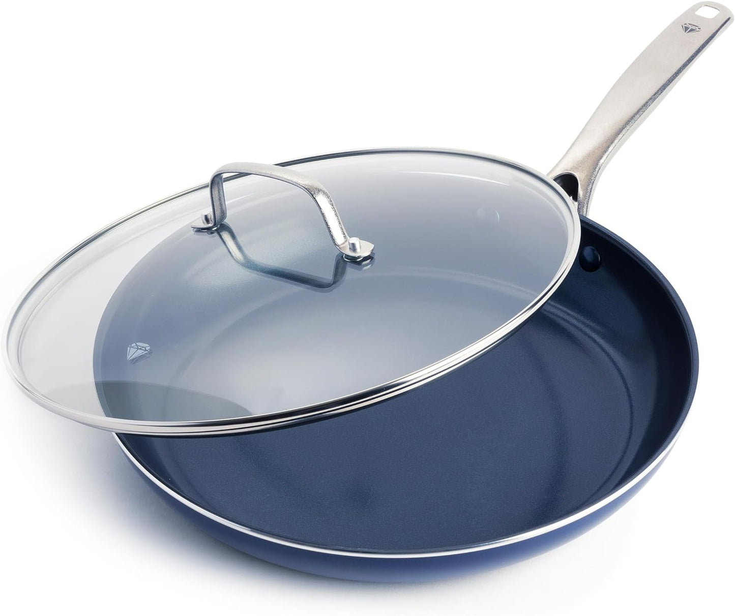 Blue Diamond 12 in. Aluminum Ceramic Nonstick Frying Pan in Blue with Glass Lid