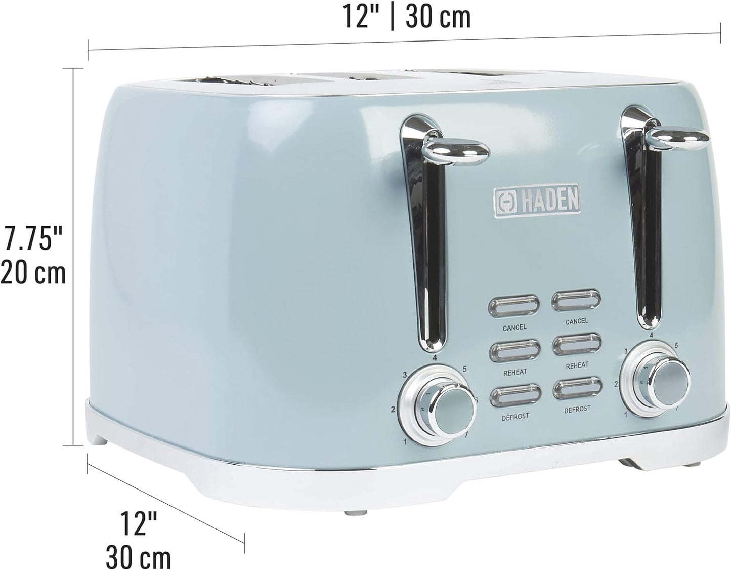 HADEN Brighton 1500-Watt 4-Slice Wide Slot Skye Blue Toaster with Removable Crumb Tray and Adjustable Settings