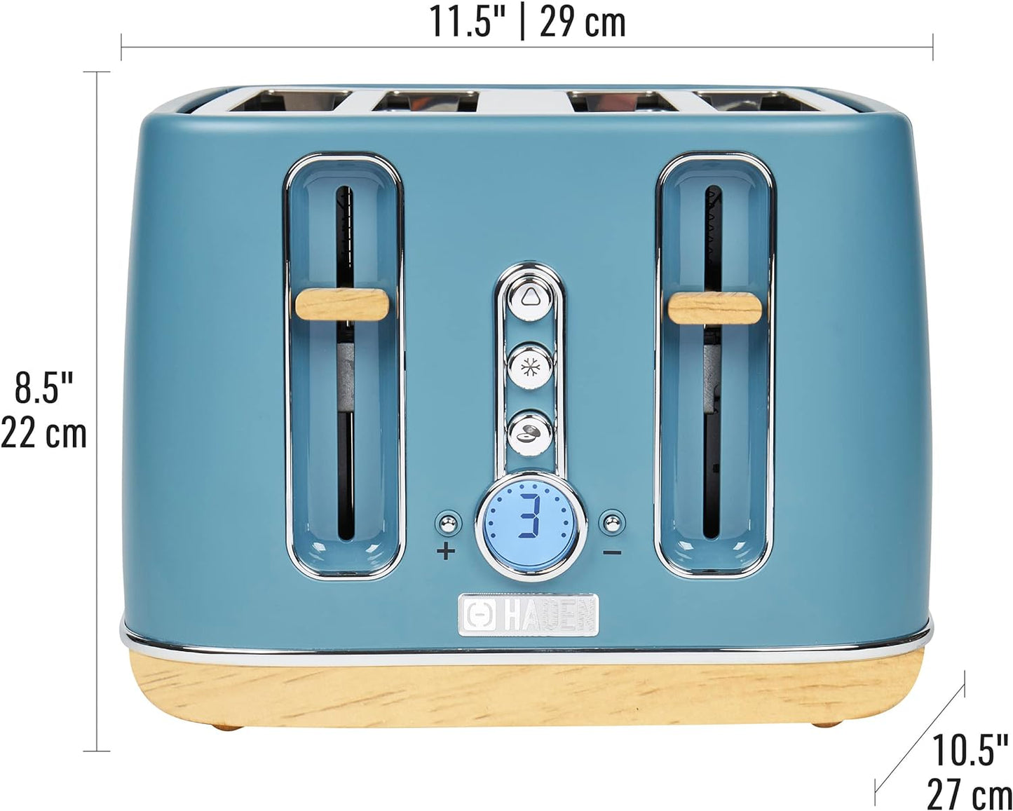 HADEN Dorchester 1600-Watt 4-Slices of Bread Stone Blue Wide Slot Toaster