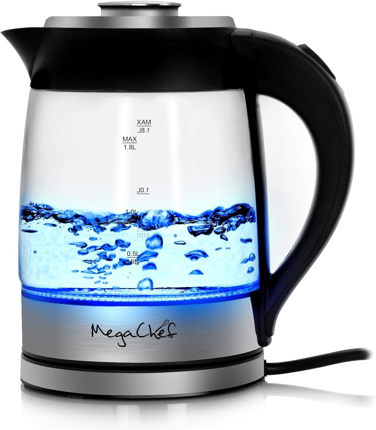 MegaChef 7.6 Cup Stainless Steel Cordless Electric Kettle with LED Base