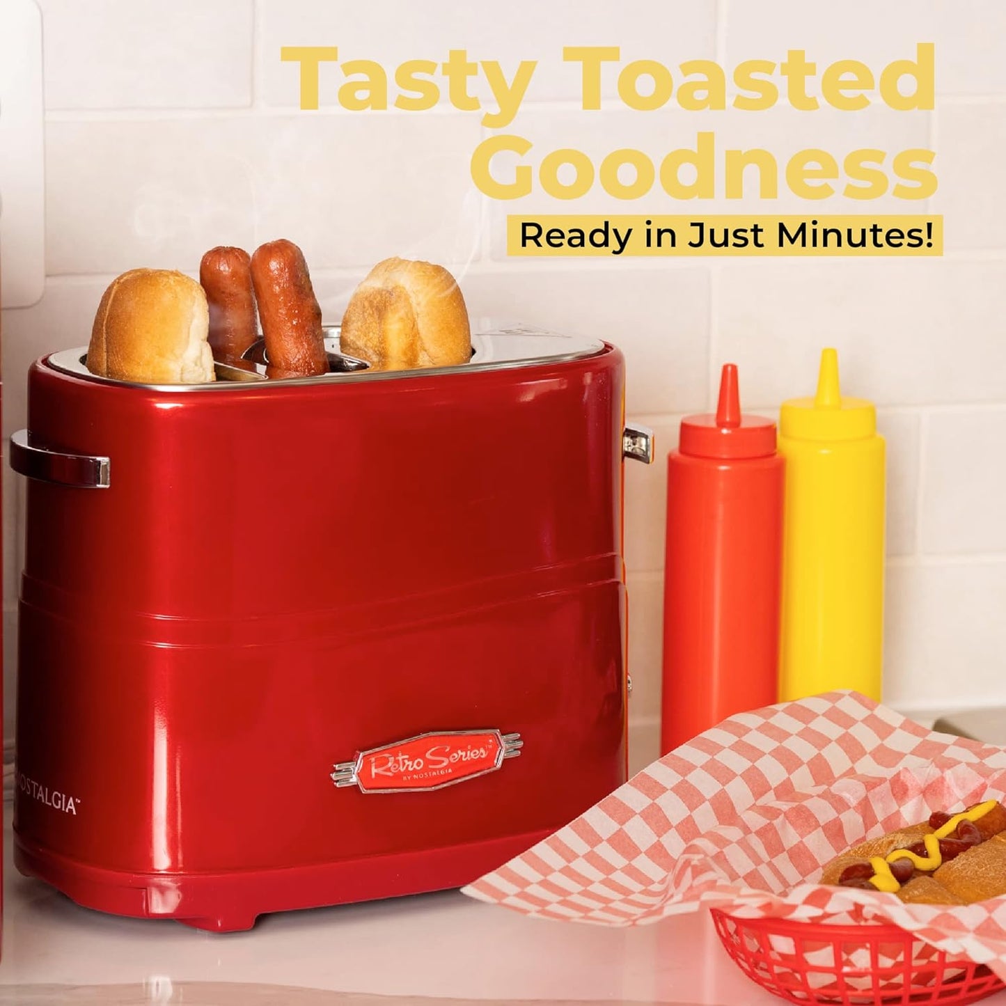 Nostalgia Pop-Up 2-Hot Dog and Bun Toaster With Mini Tongs