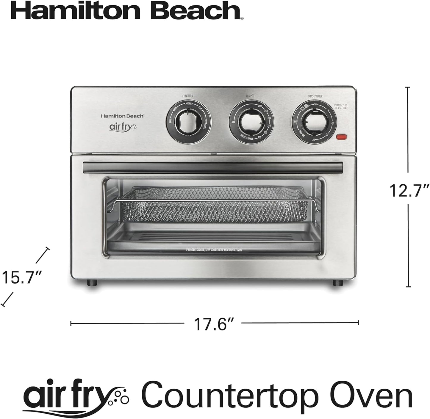 Hamilton Beach Air Fry 1800 W 6 Slice Stainless Steel Countertop Oven with 6 Cooking Functions