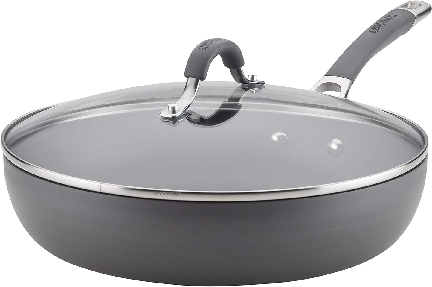 Circulon Elementum 12 in. Hard-Anodized Aluminum Nonstick Deep-Frying Pan in Gray with Lid