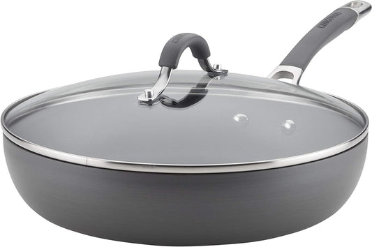 Circulon Elementum 12 in. Hard-Anodized Aluminum Nonstick Deep-Frying Pan in Gray with Lid