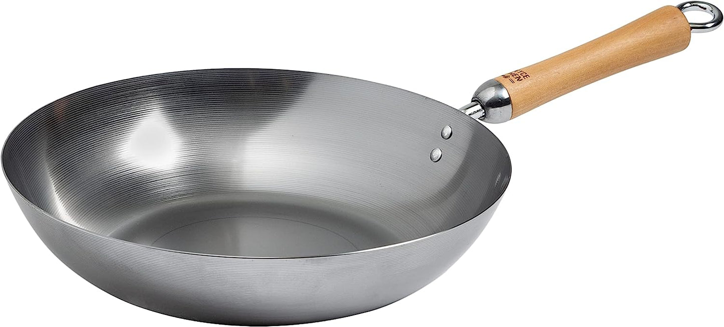 JOYCE CHEN Joyce Chen 12 in. Silver Carbon Steel Stir-Fry Pan with Birchwood Handle