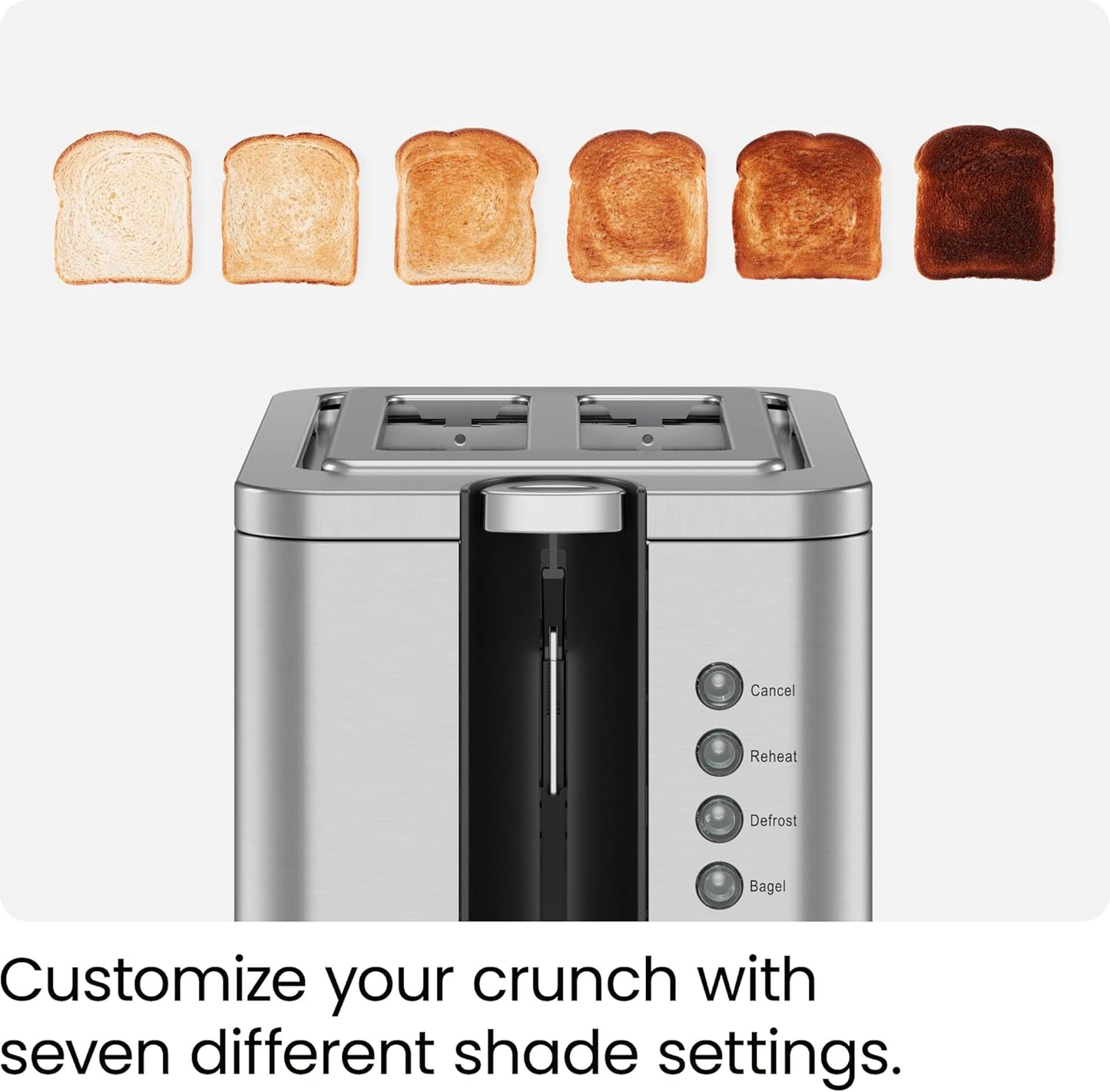 Chefman 2-Slice Pop-Up Stainless Steel Toaster, 7 Shade Settings, Silver