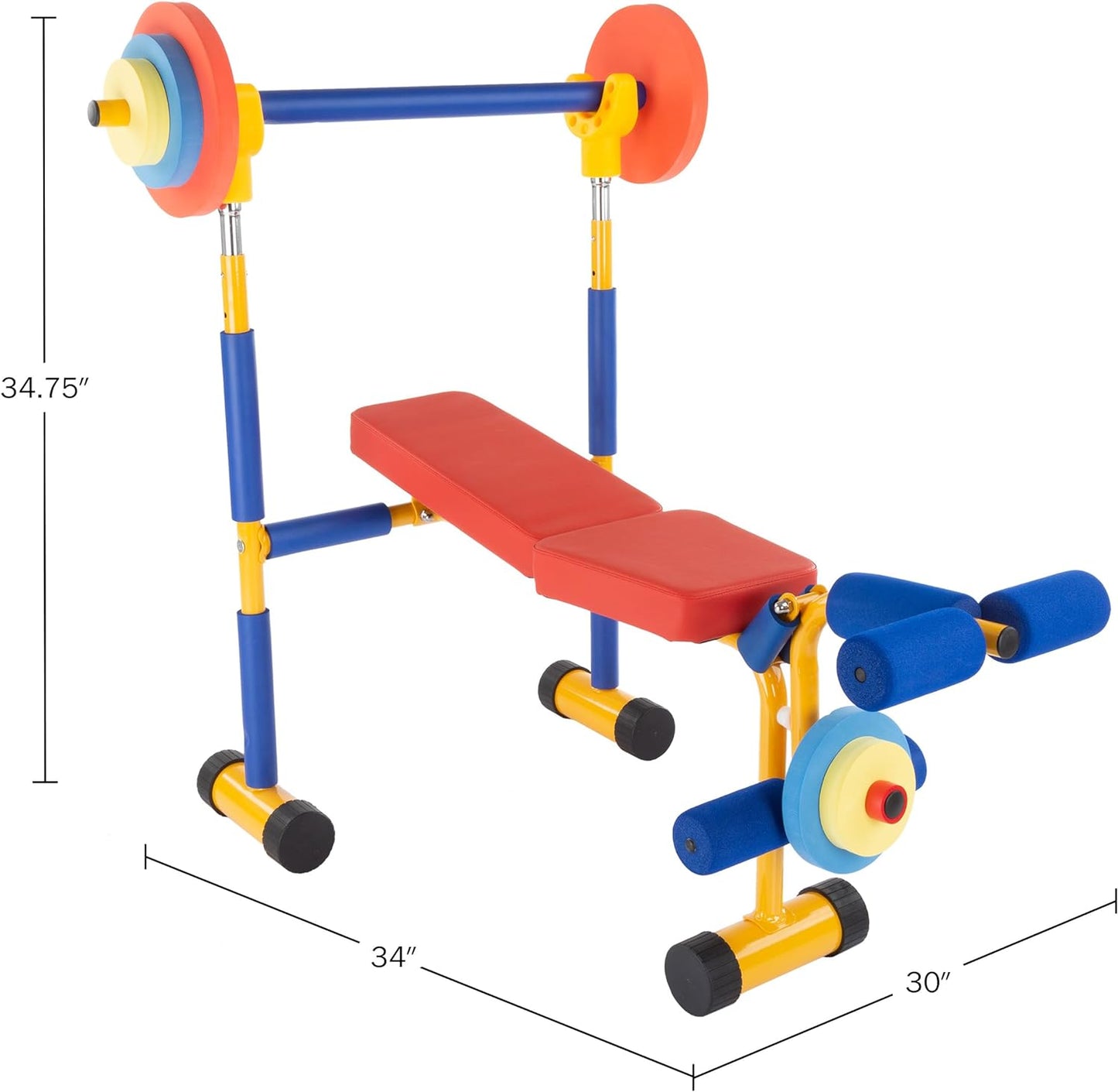 Hey! Play! Toy Weight Bench Workout Equipment Set for Beginner Exercise, Weightlifting with Leg Press & Barbell-Easy Assembly