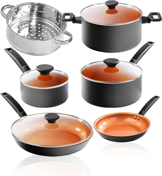 Gotham Steel Pro Premier Nonstick Hard Anodized Aluminum 10-Piece Cookware Set - Copper