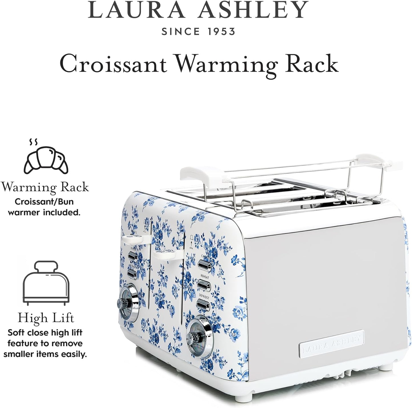 Laura Ashley 1500-Watt 4-Slice Toaster in China Rose