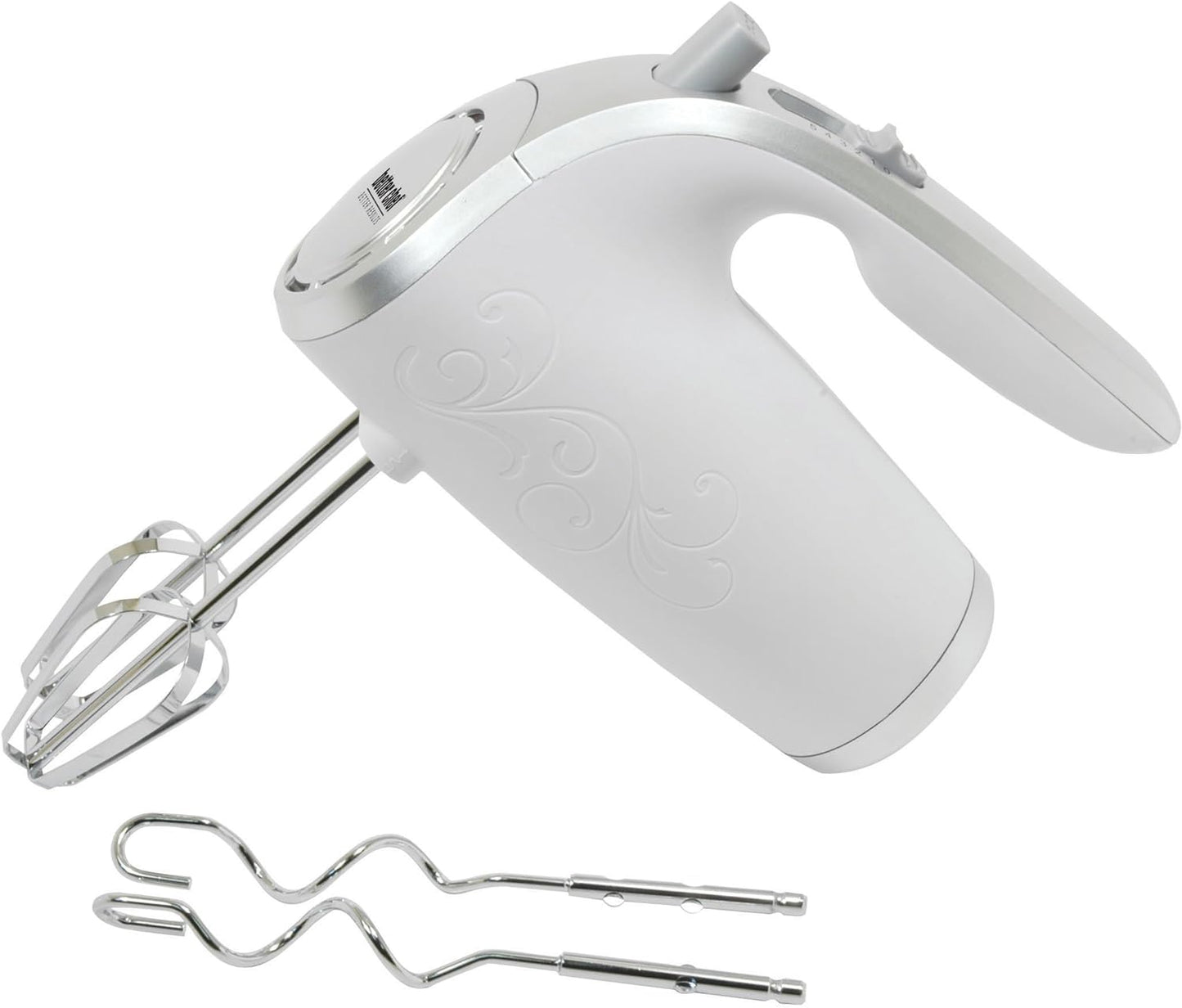 Better Chef 5-Speed 150-Watt White Hand Mixer with Silver Accents