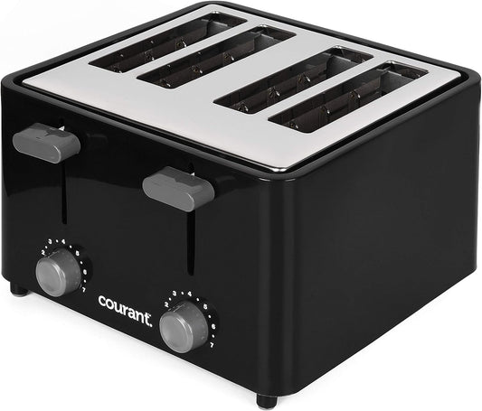 Courant 1480-Watt 4-Slice Black and Stainless Toaster with Drop Down Crumb Tray