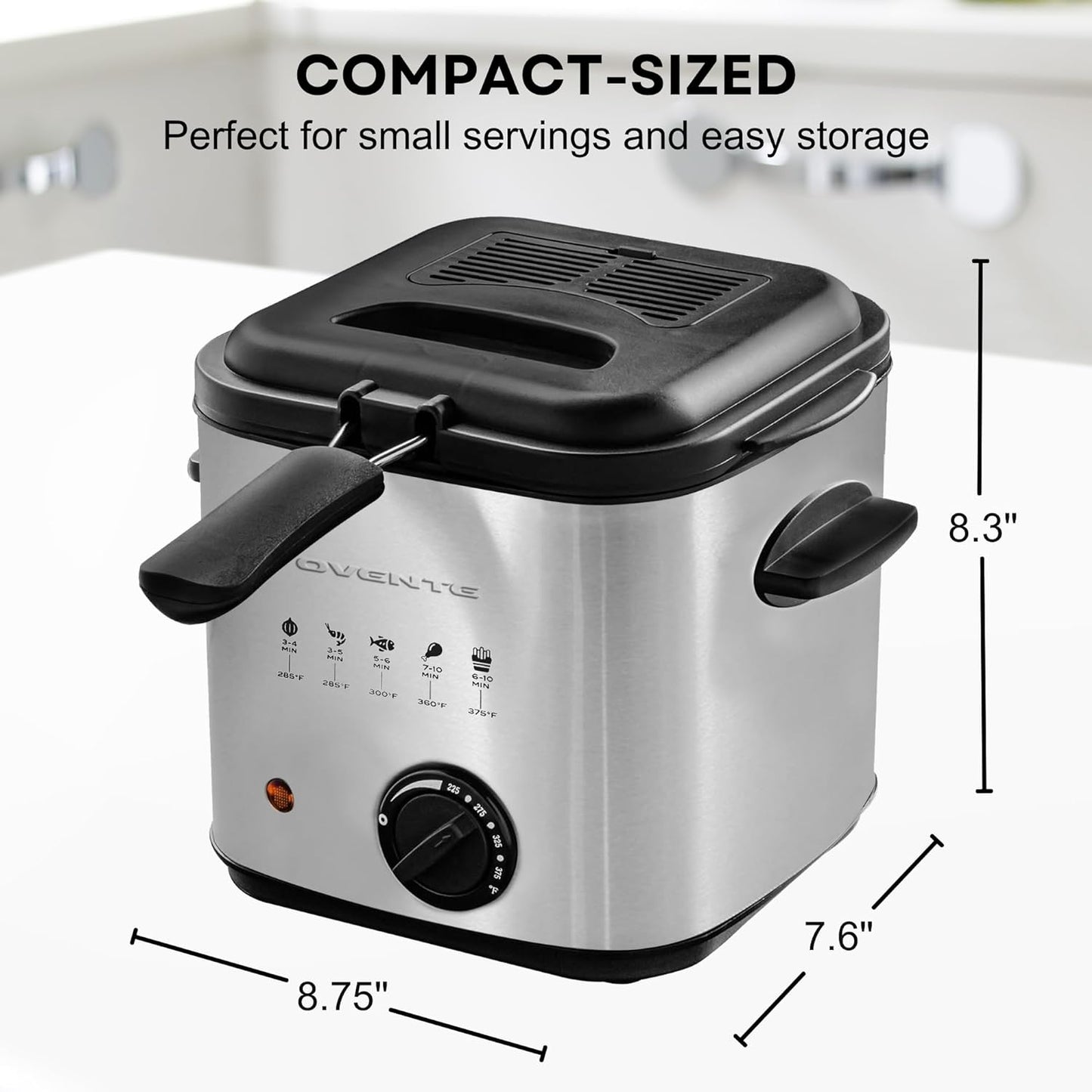 OVENTE 1.58 Qt Silver Small Electric Deep Fryer with Removable Frying Basket