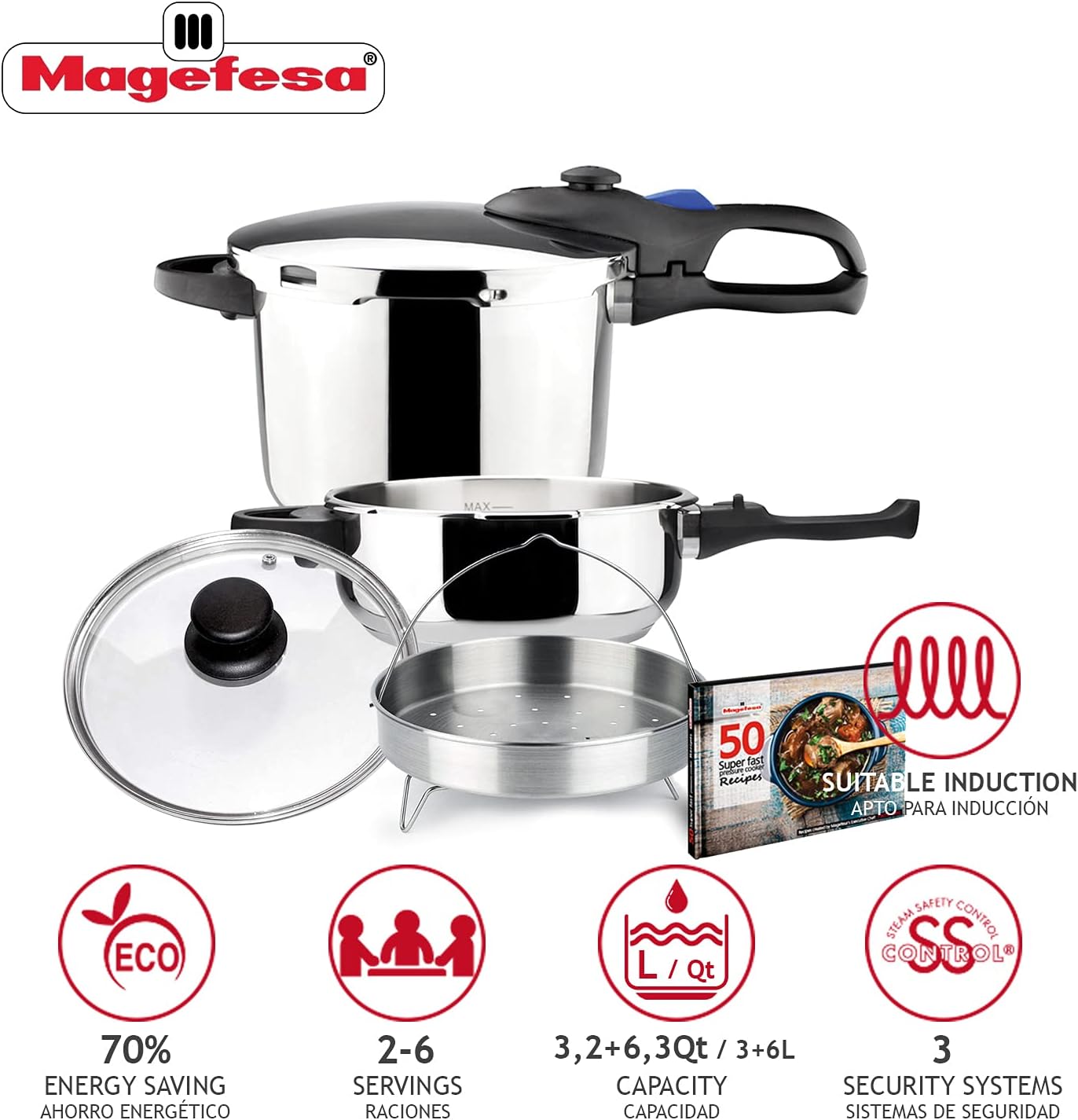 Magefesa Favorit 4.2 + 6.3 Qt. Stainless Steel Pressure Cooker Set