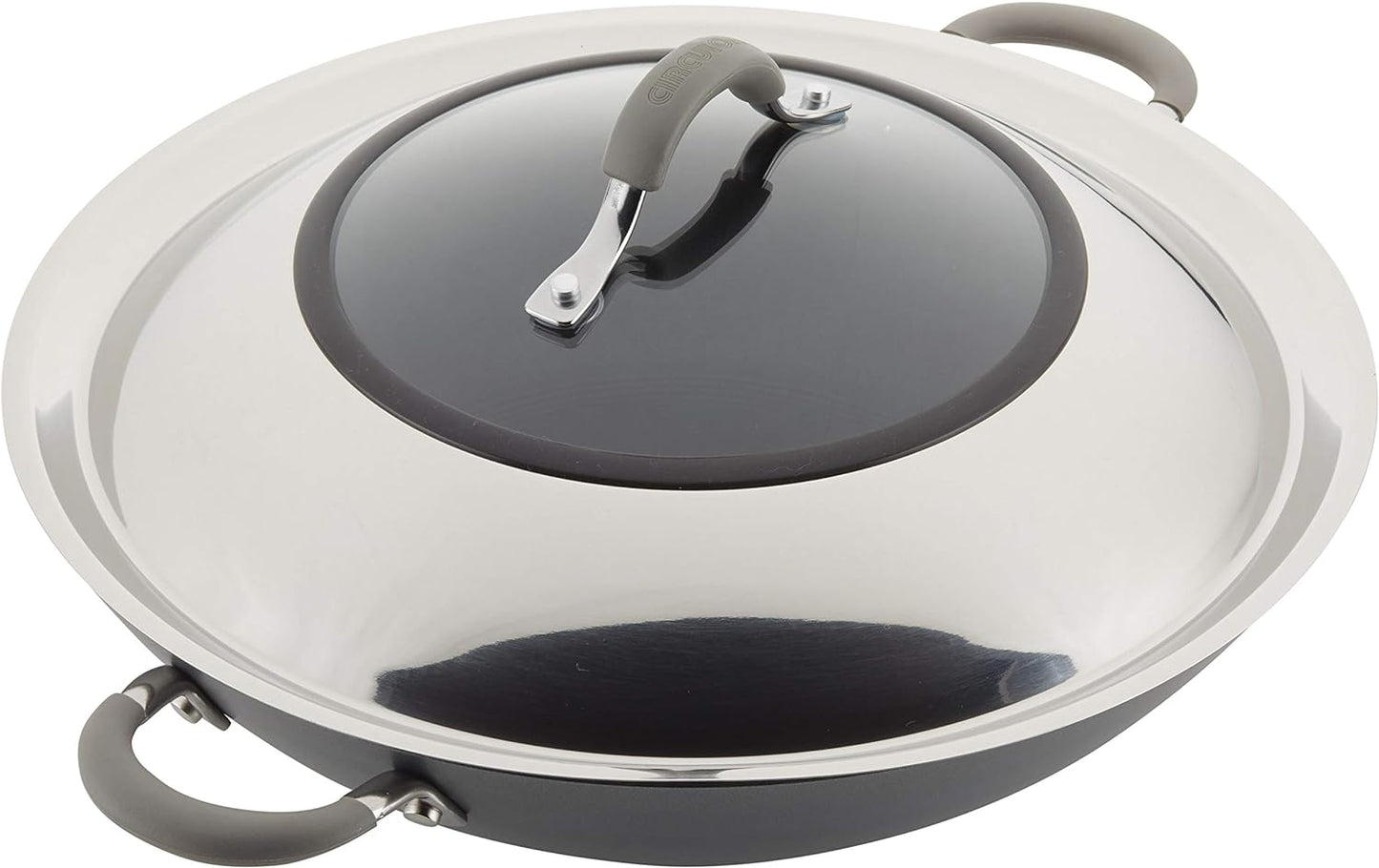 Circulon Elementum Hard-Anodized Nonstick Covered Wok with Side Handles, 14-Inch, Oyster Gray