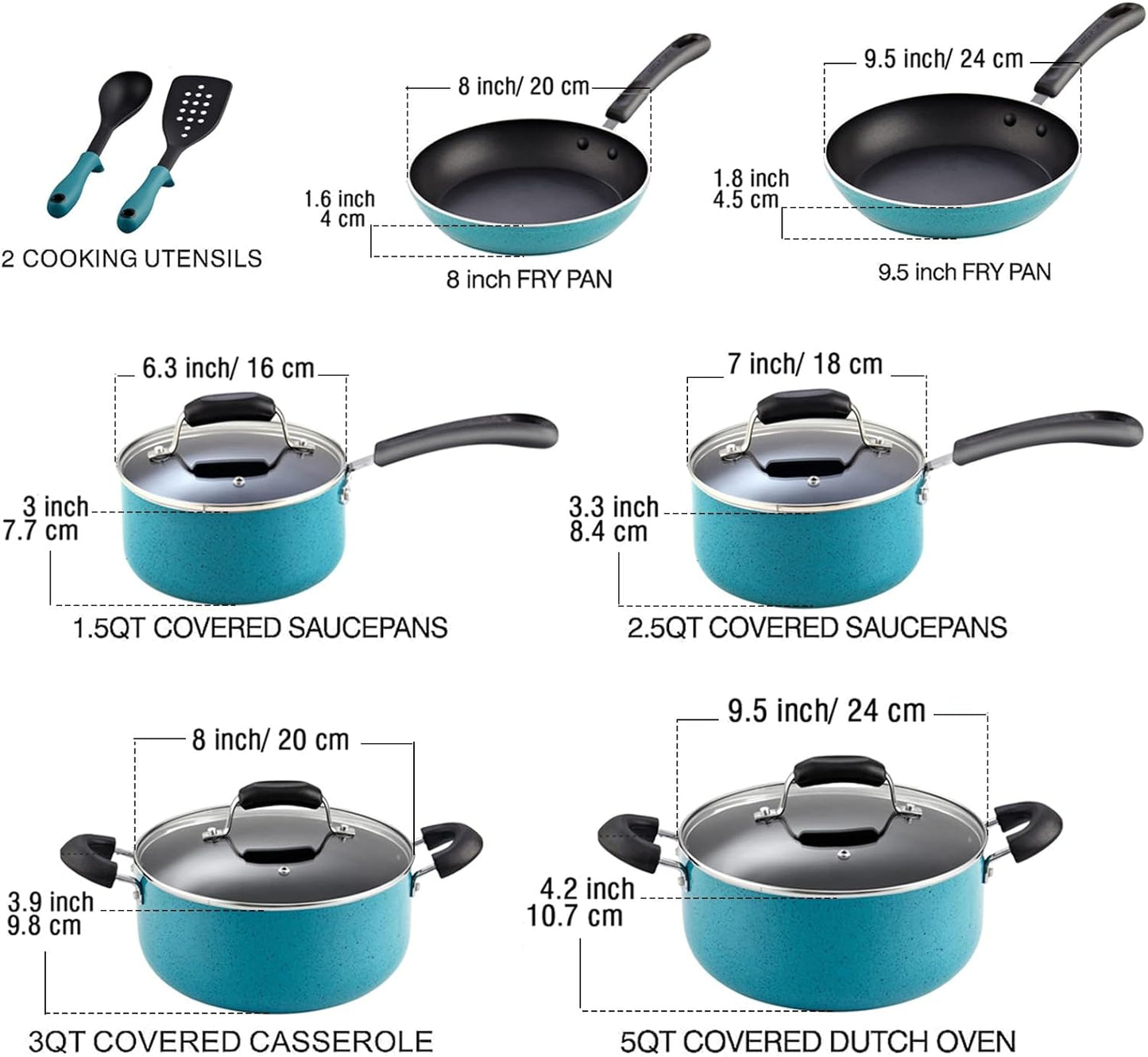 Cook N Home 12-Piece Aluminum Nonstick Cookware Set with Stay Cool Handle in Turquoise