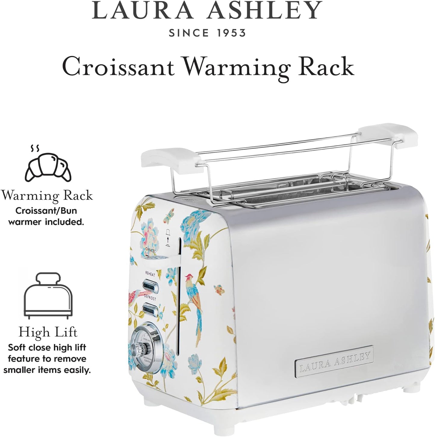 Laura Ashley 850-Watt 2-Slice Toaster, Elveden White