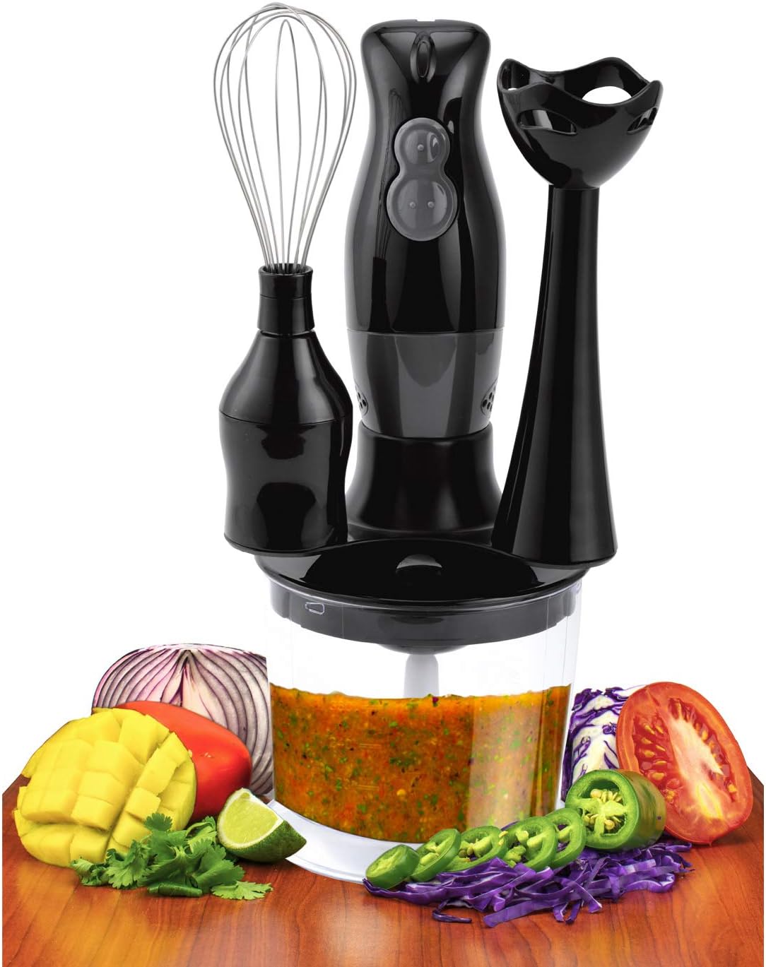 Brentwood Appliances 2-Speed Black Hand Mixer Blender and Food Processor with Balloon Whisk