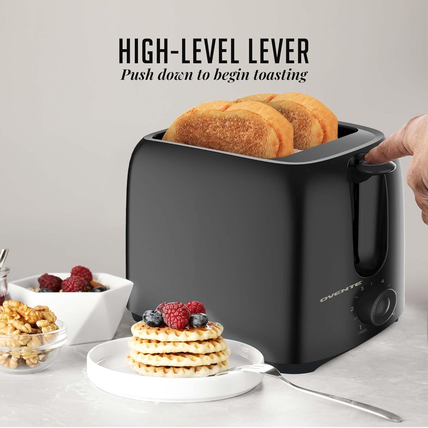 OVENTE 700-Watt 2-Slice Black Bread Toaster