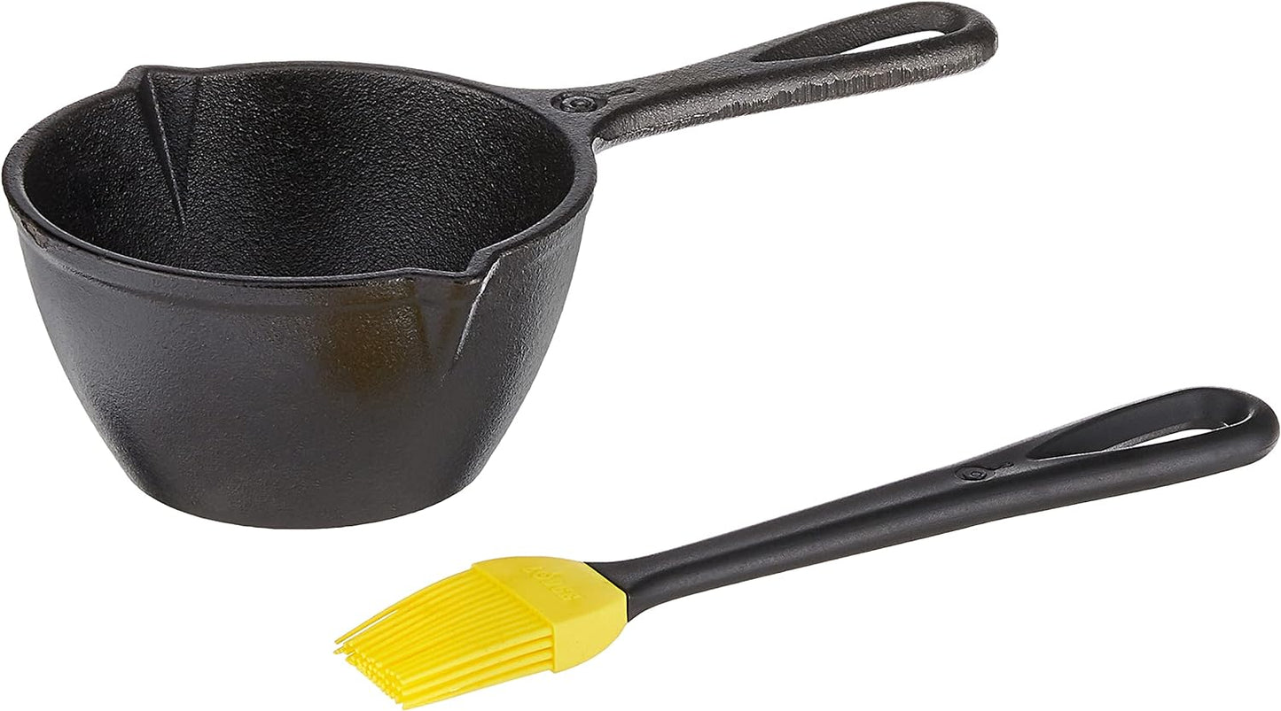 Lodge 0.5 qt. Cast Iron Melting Pot in Black with Silicone Brush