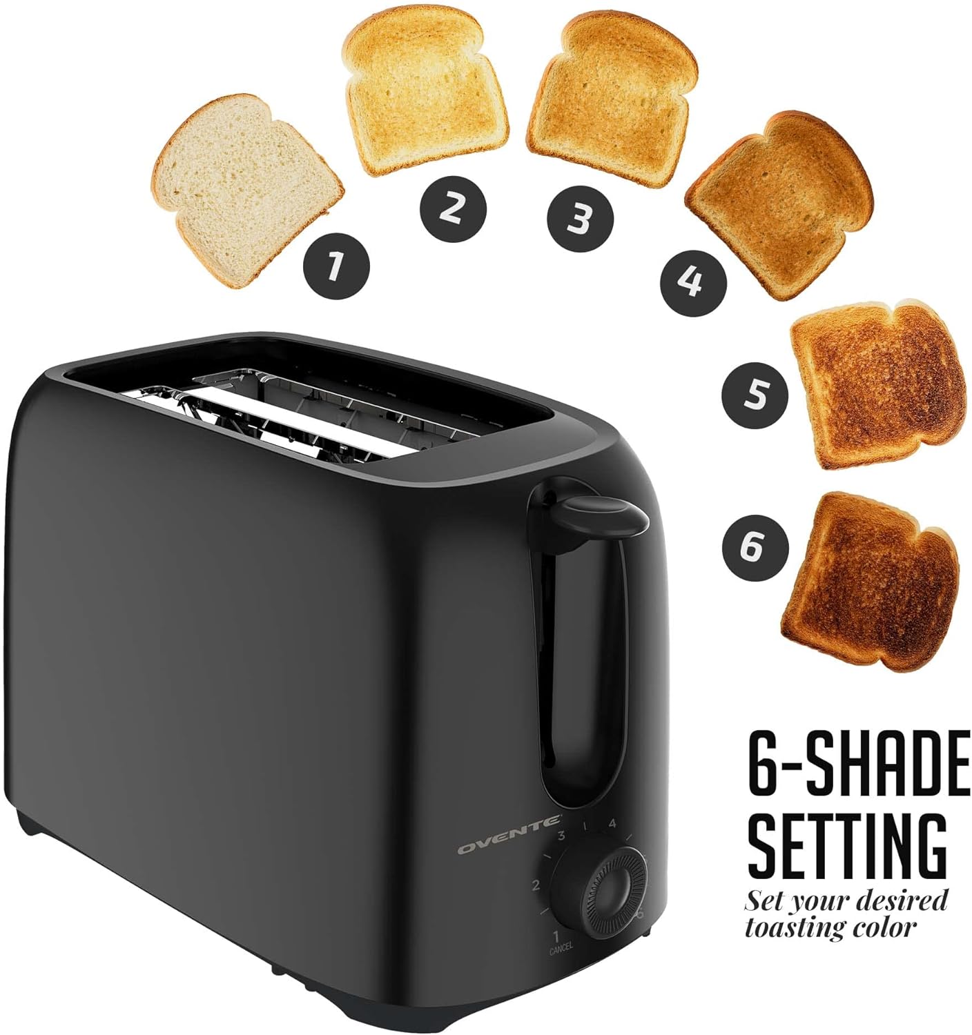 OVENTE 700-Watt 2-Slice Black Bread Toaster