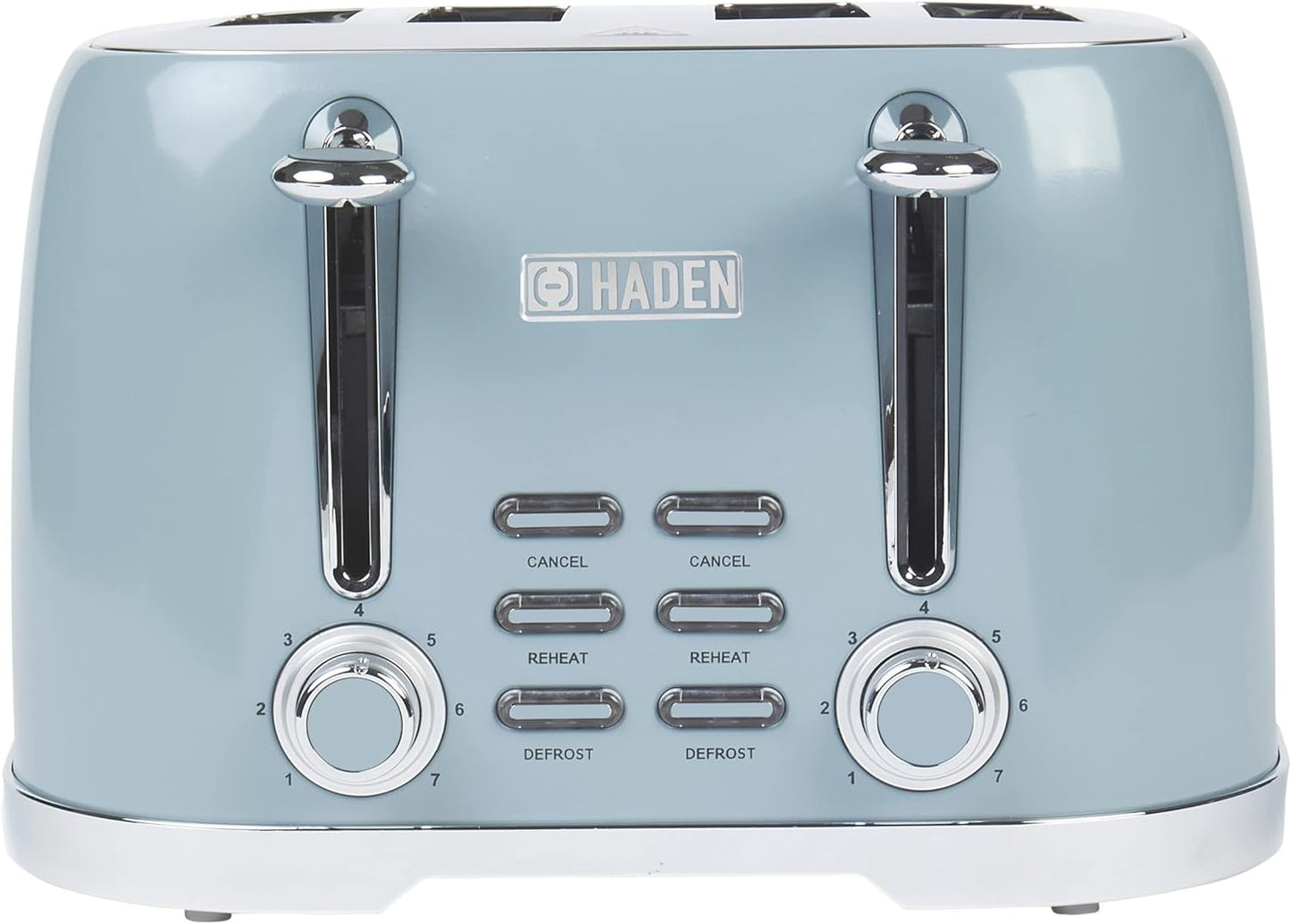 HADEN Brighton 1500-Watt 4-Slice Wide Slot Skye Blue Toaster with Removable Crumb Tray and Adjustable Settings