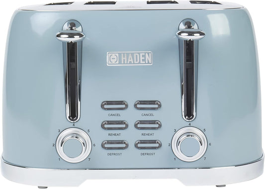 HADEN Brighton 1500-Watt 4-Slice Wide Slot Skye Blue Toaster with Removable Crumb Tray and Adjustable Settings