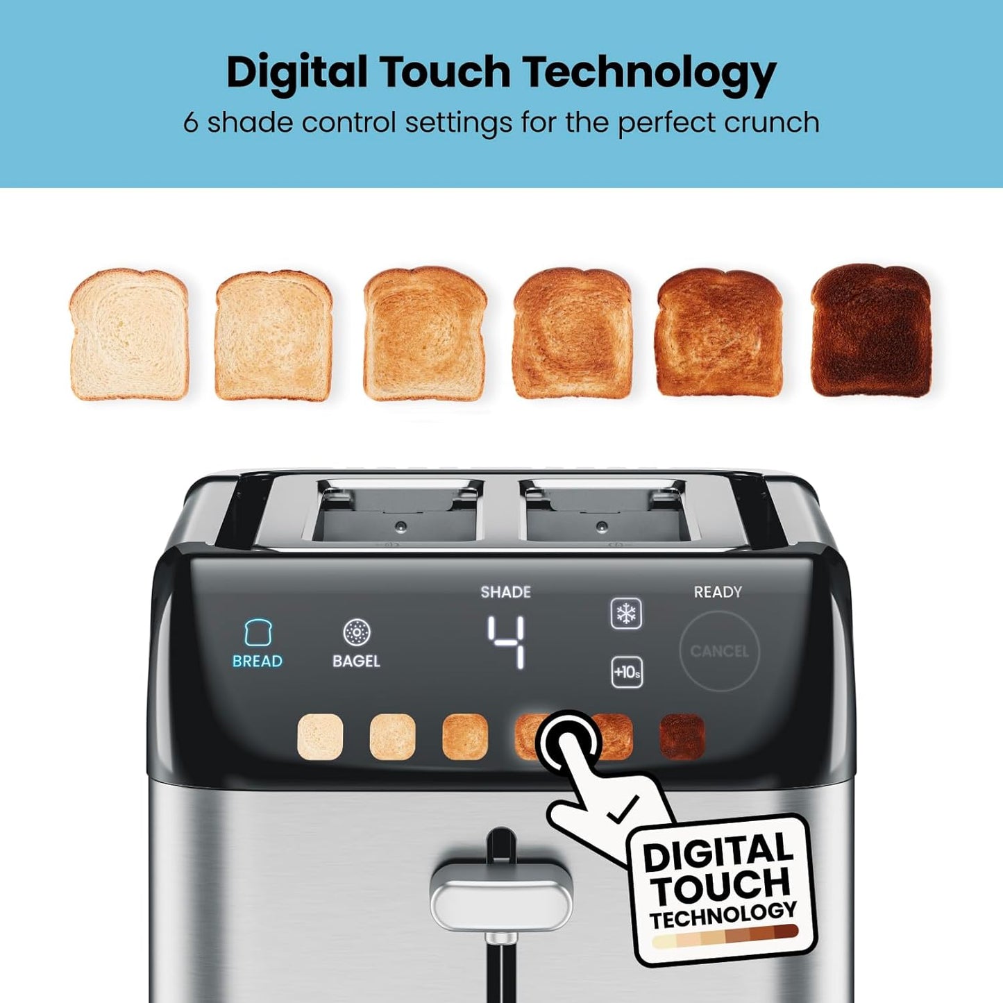 Chefman 850-Watts 2-Slice Stainless Steel Digital Wide Slot Toaster with Touchscreen and Bagel Mode