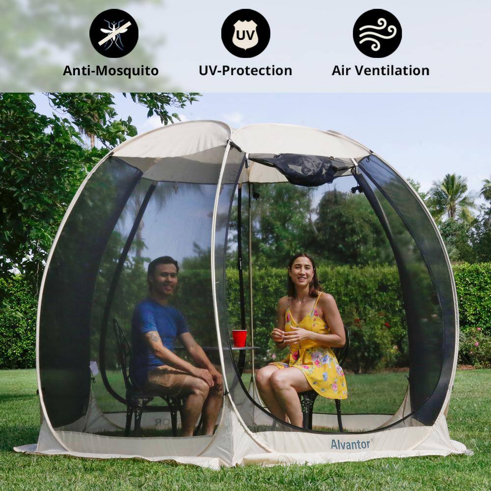 Alvantor 10 ft. x 10 ft. Beige Instant Pop Up Screen House Room Camping Tent, Mesh Walls, UPF 50+ UV Protection, Not Waterproof