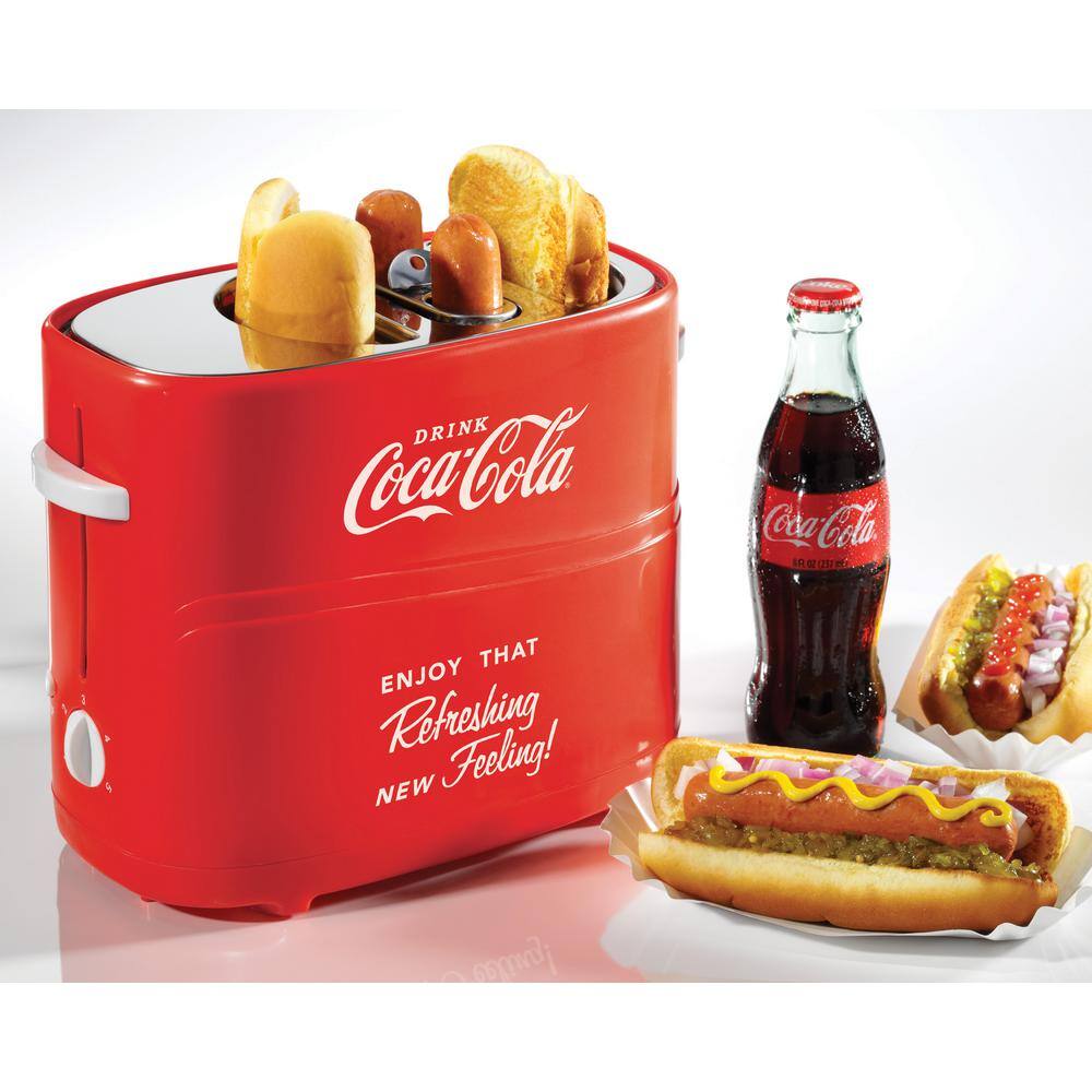 Nostalgia Retro Series 2-Slice Coca-Cola Long Slot Hot Dog and Bun Toaster with Crumb Tray and Mini Tongs